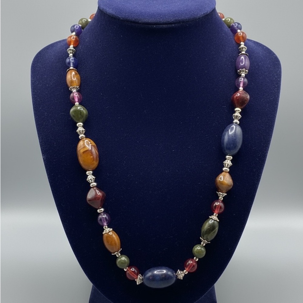 Colorful Gemstone Necklace with Silver Accents